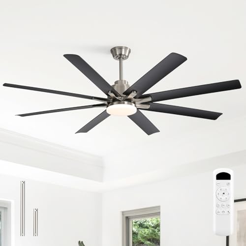 Image of Sofucor 52 Inch Ceiling Fans with Lights and Remote, Modern Black Indoor /Outdoor Ceiling Fan with Quiet Reversible DC Motor, Dimmable LED, 8 Blades Ceiling Fan Light for Bedroom, Living Room, Patio