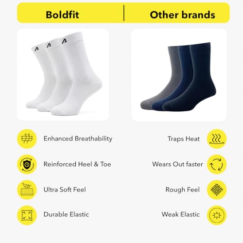 Image of Boldfit Socks for Men Combed Cotton Crew & Calf Length Formal Socks Breathable Anti-Odour Arch Support Anti-Slip Fit Reinforced Heel & Toe Soft Durable Office & Casual Wear, Pack of 3