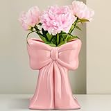 Jingmore Coquette Vase Bow Ceramic Vase Pen Holder Makeup Brush Holder Contemporary Design Decorative Women Gifts for Home Office Shelf Table Living Room(Soft Pink,Slim)