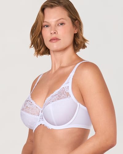 DELIMIRA Women's Plus Size Full Coverage Underwire Unlined Minimizer Lace Bra White 44DD - 2