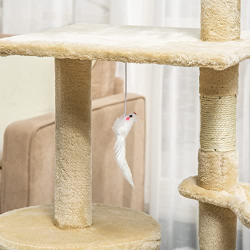 Pawhut 53" Plush Sturdy Interactive Cat Condo Tower Scratching Post Activity Tree House - Beige #TOP7