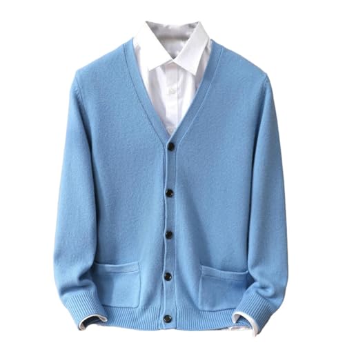 Cárdigan de punto de cachemira para hombre: chaqueta de otoño sin arrugas con cuello en V