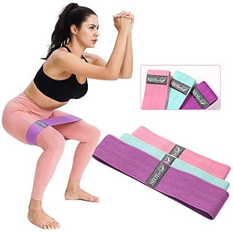 Neotech Care Exercise Bands Set - Pack of 3 Belts, 3 Sizes, 3 Levels of Resistance (Pink, Purple & Green) Cover
