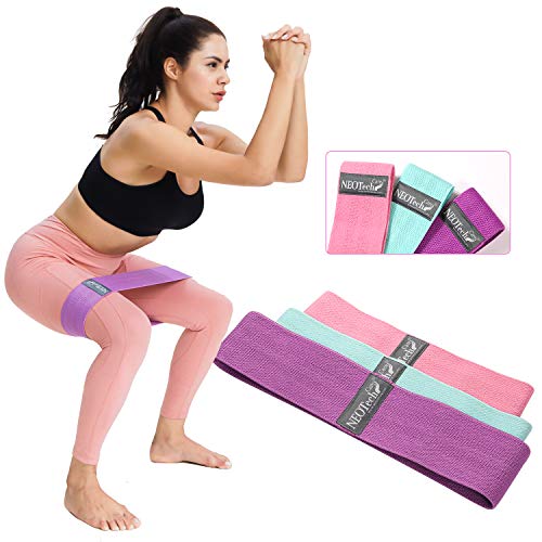 Neotech Care Exercise Bands Set - Pack of 3 Belts, 3 Sizes, 3 Levels of Resistance (Pink, Purple & Green)