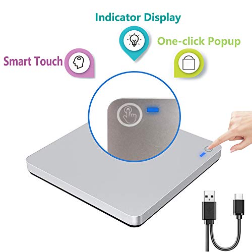 External 3D Blu Ray DVD Drive, USB 3.0 and Type-C Blu Ray CD DVD Drive Player Ultra Slim Slot-in CD DVD Burner with Smart Touch Compatible with Windows XP/7/8/10, Mac OS for MacBook, Laptop, PC