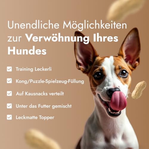 Petstile Peanut Butter for Dogs, Hochwertige, Hundefreundliche Erdnussbutter ohne Xylit, Salz oder Zucker – Perfekt für Training, Spielzeugfüllung und -Anreicherung, im Sicheren Plastikglas