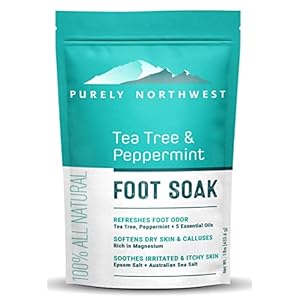 Epsom Salt Tea Tree Foot Soak-Toenail Repair, Softens Thick Calluses & Corns, Stubborn Foot Odor, Athletes Foot Burning & Itching, Damaged Discolored Nails: Purely Northwest USA 16 ounces/1Lb