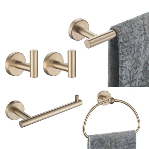 JQK Bathroom Hardware Set Champagne Bronze 5-Piece Bath Accessories Set Wall Mount Includes 24 in Towel Bar 7 in Towel Ring Toilet Paper Holder 2 Towel Hooks BAS165-CB