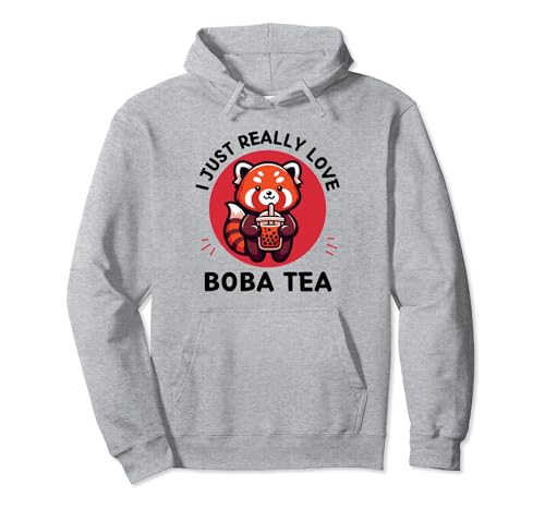 Panda rojo Kawaii I Just Really Love Bubble Tea Lover Sudadera con Capucha