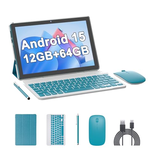 Image of 10 Inch Tablet Android Tablets 64GB 12GB RAM 10 inch Android Tablet Supports 1TB Expansion Dual Camera 6000mAh Long-lasting battery WiFi-6 Tableta 2 IN 1 Tablets with Bluetooth Mouse Case Stylus Keyboard