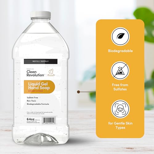 Image of Clean Revolution Liquid Gel Hand Soap Refill with Real Essential Oils - Sulfate-Free Gel Hand Wash, Moisturizing Bulk Refill, Non-Toxic Formula, Made in the USA (Dreamy Citrus) 64 Fl Oz