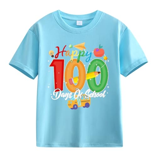ofeirhz Camiseta térmica casual de manga corta para niñas, 1 día de apertura escolar, 1 día de aniversario, personalidad, holgada, manga corta, ropa interior para niñas (azul claro, 6-7 años)