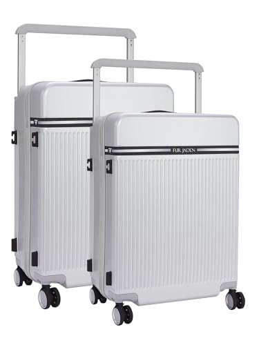 Image of FUR JADEN The Aviator Set of 2 German Polycarbonate Travel Luggage Suitcase with 8 Silent Shock Absorbing Wheels, TSA Lock & Aerospace Grade Wide Handle (Starry Silver, Set of 2 - Cabin+Medium)