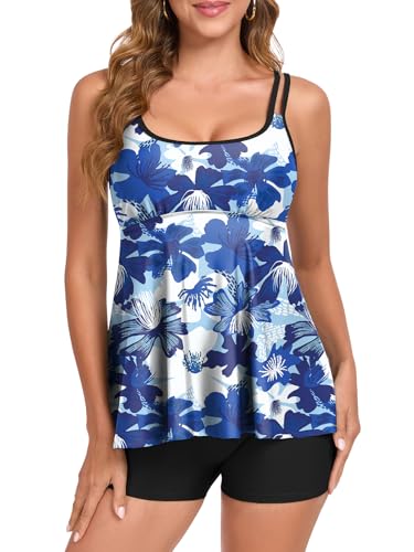 Tankini Swimsuits for Women Tummy Control Swimsuit Modest Tankini Top with Boyshort Bathing Suits Swimwear