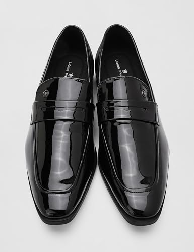 Image of Louis Philippe Men Patent Leather Breathable Lining Material Anti Slip with Heel TPR Sole Formal Slip-on Shoes