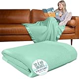 Baby Morgan Adult Thermal Waffle Weave Throw Blanket - Waffle Blanket - Soft, Lightweight & Breathable Blankets - Textured Linen Bedding - Vintage Style Blankets - 50'x60' (Nylon Trim, Mint Green)
