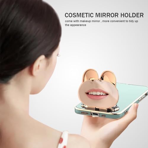 Image of 3D Cartoon Back Case Cover with Cosmetic Mirror for Oppo Reno 15 5G, Mobile Stand (B-Mint)