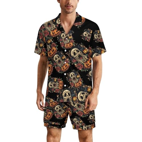 Halloween Ghostface Mens Pajamas Set Short Sleeve Sleepwear Summer Pjs Sets 2 Piece Loungewear Nightwear