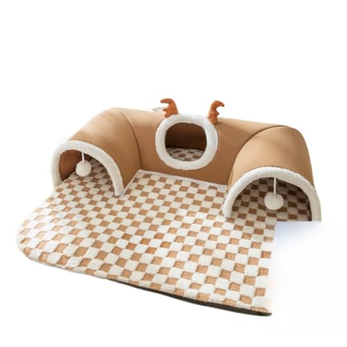 Fiozwea秋冬用猫用ベッド、かくれんぼ、キャットトンネル、遊びと睡眠が一体になったオールインワン、猫用ベッド、小型犬用ベッド、プレイハウス(複数色展開) (S,C)