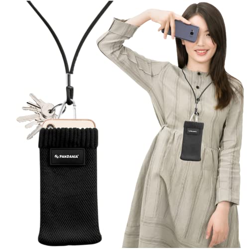 Dragonne 2022 | Tour de Cou téléphone Portable Universelle + Pochette Antichoc | Cordon Lanière Corde Sangle Nylon Collier, Porte clés, Badge, Smartphone, détachable avec Mousqueton (Noir) Cover