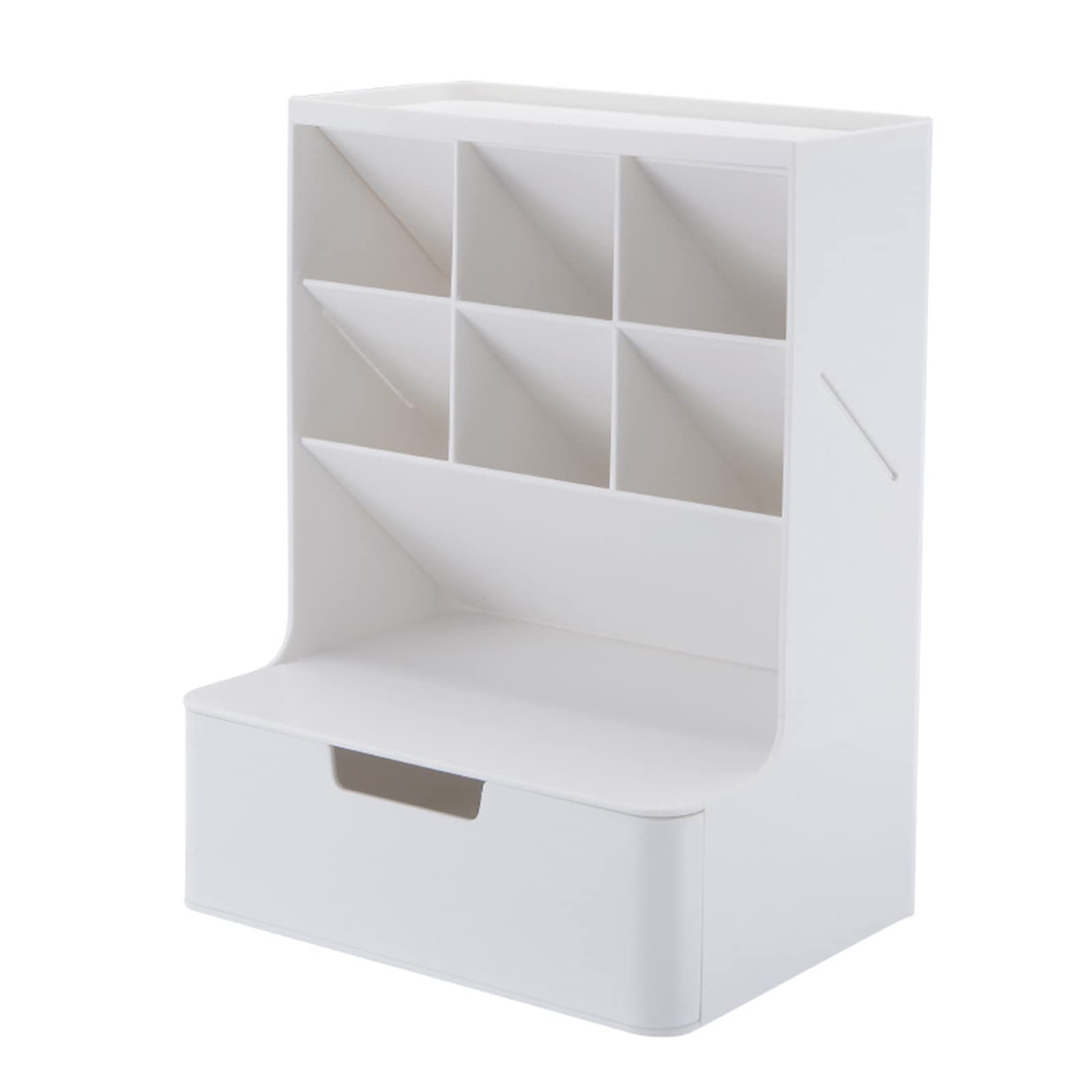MINGLEA Stacking Desk Pen Organizer 6-grid Inclined Pen Slots Desk Makeup Storage Holder with Drawer for Bathroom Bedroom Vanity Makeup Organizer