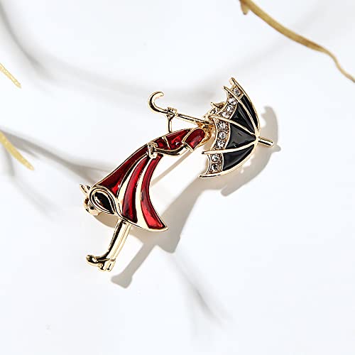 Image of Hold Umbrella Lady Brooch Pin Cubic Zirconia Cartoon Enamel Pins Clip Suit Dress Coat Sweater Accessories Brooches Pins for Women Girls Cute Jewelry Gifts