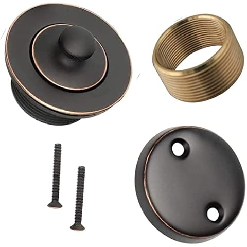 Oil-Rubbed Bronze Tub Drain Stopper Kit - Universal Tip Toe Bath Drain Stopper and Cover, Bushing, Face Plate, Conversion Kit with Three Screws Drain Kit - All Brass Construction with Conversion Parts Cover