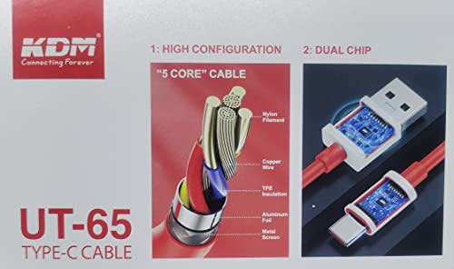 Image of KDM 65 W USB A to Type C Data Sync Fast Charging Cable Super fast Flash Charging 1 Meter, Red