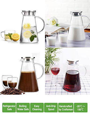 Image of 1800 ML || Set of 1 || Glass Water Jug with Lid Glass Pitcher Hot Water Jug Milk Carafe Glass Water Jug for Dining Table