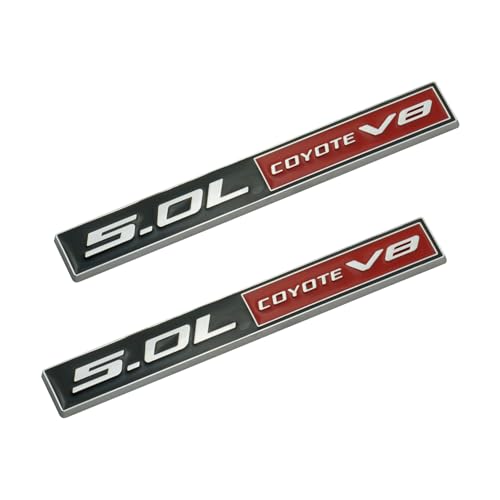 Image of 2Pc 5.0L Coyote V8 Emblems 3D Adhesive Badge V8 Engine Trim Fender Hook Trunk Decals Stickers Compatible for car (Black Red)