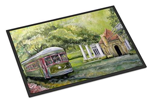 Caroline's Treasures MW1091JMAT Streetcar Next Stop Audubon Park Doormat 24x36 Front Door Mat Indoor Outdoor Rugs for Entryway, Non Slip Washable Low Pile, 24H X 36W