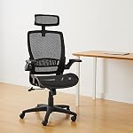 Amazon Basics Ergonomic High-Back Desk Chair, Comfortable Flip-Up Armrests, Contoured Mesh Seat, Swivel, Black, 64.77 cm D x 66.67 cm W x 125.09 cm H