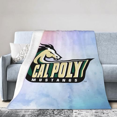 Fsugnioe Cal Poly Mustangs Fleece Blanket Very Soft Microfiber Flannel Blanket for Couch Warm and Cozy for All Seasons
