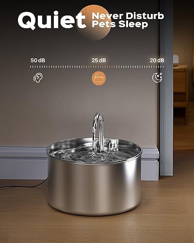 Image of AOOGITF Cat Water Fountain + 8 Filters + 8 Sponges, 304 Stainless Steel Pet Water Fountain, 24 Hours Keep The Water Clean, 74oz Capacity, Ultra-Quiet, No Sputter, Compact, Easy Cleaning
