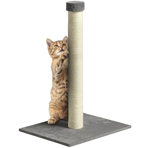 ZENO 63CM Tall Cat Scratching Post | Claw Scratcher Sisal Rope | Carpet Covered Heavy Base | Vertical Full Scratcher | Natural Grey Soft Base