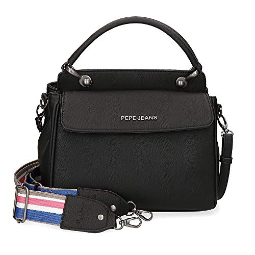 Pepe Jeans 7045625, Bolso con Solapa Mujeres, Negra, Media