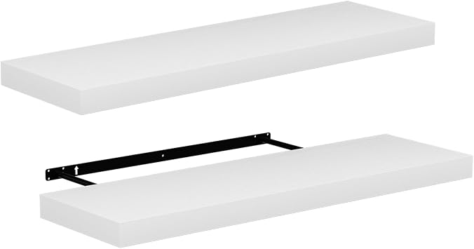2 x Wall Shelves Bookcases Shelves for Decorative Wall Shelves Made of MDF Wood Set of 2 Hanging Shelves White 80 x 23.5 x 4 cm