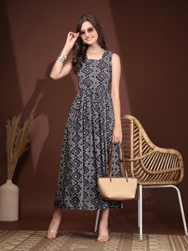 Image of Dress for Women | New Rayon Floral Printed Flared Maxi Dress for Women & Girl's