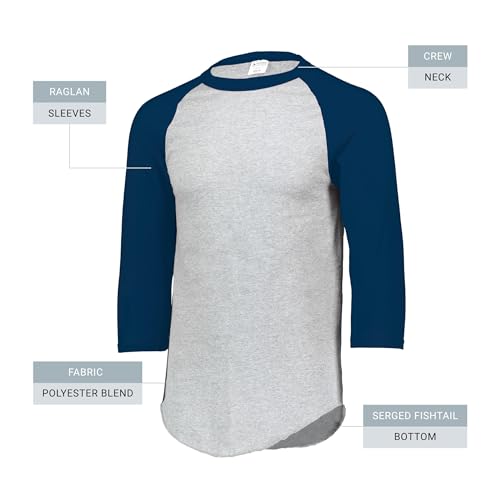 Camiseta de béisbol para hombre Augusta Sportswear con cuello redondo y manga 3/4, mezcla suave de algodón para entrenamiento y día de partido XF miniatura 4