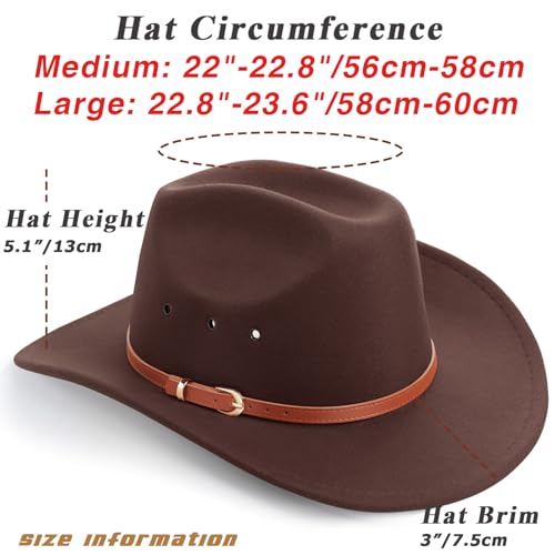 Image of DRESHOW Cowboy Hat for Women and Men Western Felt Cowboy Cowgirl Hat Wide Brim Belt Buckle Retro Fedora Hats Unisex Caps