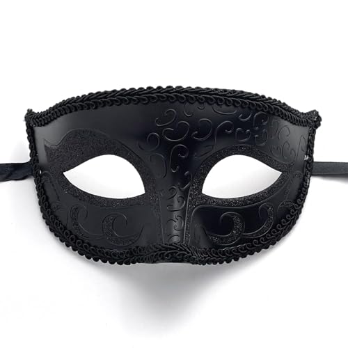 strrng Masquerade Mask for Men,Venetian Masks,Elegant Vintage Style Black Eye Mask for Halloween Party Mardi Gras Carnival Ball Prom Costume Cosplay and Mysterious Mascarade Formal Events (Black)