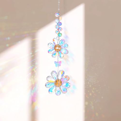 Suncatcher Window Sun Catchers Flower Sun Catcher Crystals Window Rainbow Maker Crystal Hanging Decor for Home Patio Indoor Outdoor Garden Kitchen Window Curtains Decor (Light Multicolor)