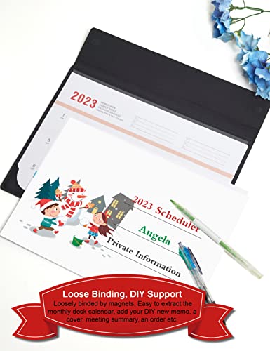 Pu Base Large Desk Calendar Refills 2022 2023 2024 28 Months, 12.3X9" A4 Core Monthly School Desk Calendar, Desk Top Academic Calendar Planner Mouse Pad File Folder 4In1 Loose Leaf Diy Yes (Black) #TOP4