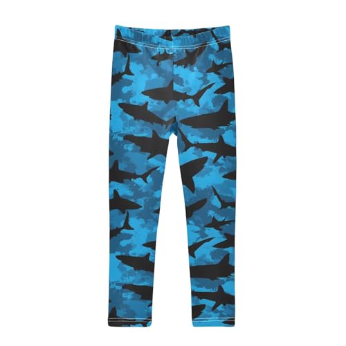 Shark Silhouette Blue Camo Girls Leggings Soft Stretch Workout Yoga Dance Pants for Kids Casual Tights