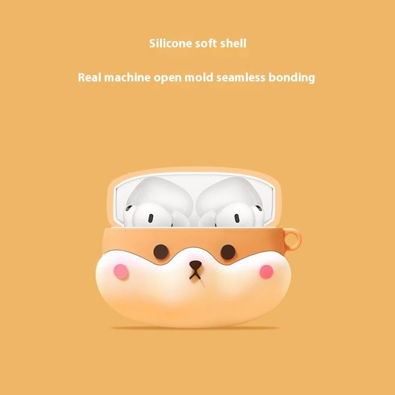 Image of SHISHVIKA Silicone Case Cover Compatible with OnePlus Nord Buds 4 Pro | Shockproof Protective Cover | Soft TPU Skin | Anti-Slip | Dustproof | LED Visible | Keychain Hook Included (Shiba Inu)