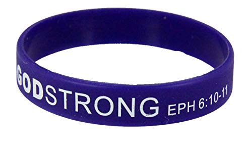8030011 3 Pieces Purple with White Adult Imprinted Godstrong Silicone Band Eph. Ephesians 6:10-11