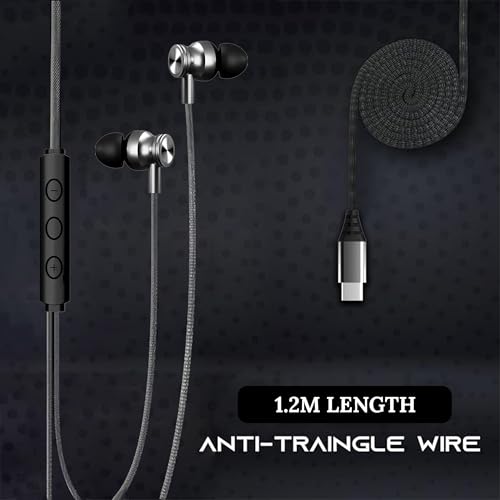Image of Kratos Tune V4 C Type Earphones Wired, 13mm Bass Drivers Earphone, Inline Control Type c Headphones with Mic, Sweat Resistant, Comfort Fit Type c Earphone with Volume Control,Metallic c pin Earphones