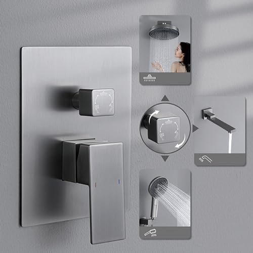 Mitigeur de douche encastré argent avec douchette 3 modes
