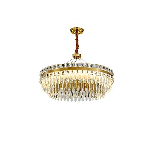 Salon et salle à manger sublimés par ce lustre en cristal moderne rond en acier
