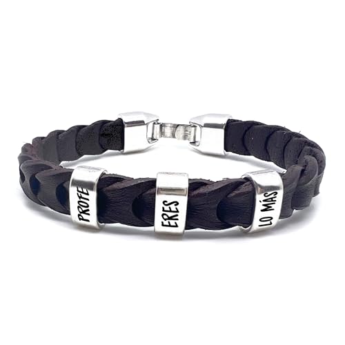 Pulsera Cuero Regalo Fin de Curso. Fabricada en Zamak Baño Plata y Cuero...